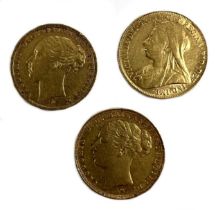 Three Victorian Australian minted sovereigns,