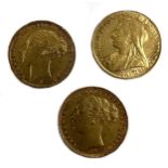 Three Victorian Australian minted sovereigns,