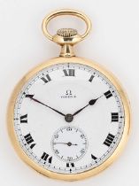 Omega - A Swiss 18ct gold open faced pocket watch,