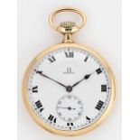 Omega - A Swiss 18ct gold open faced pocket watch,