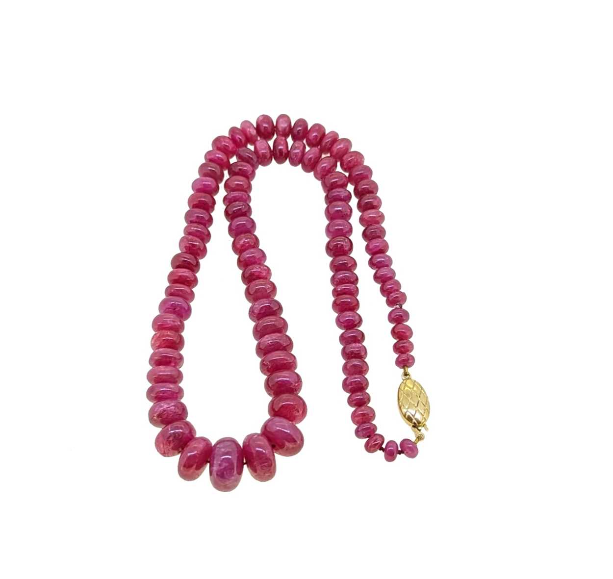 A ruby bead necklace, together with a sapphire bead necklace, - Image 2 of 3