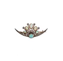 A Victorian opal and diamond crescent brooch,