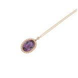 An amethyst and split pearl pendant and chain,