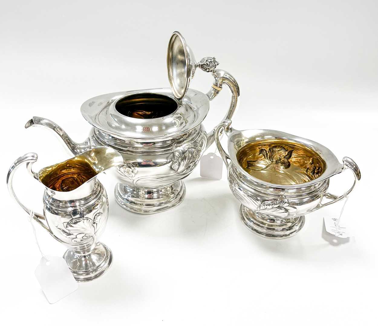 A late Victorian silver Art Nouveau style 3-piece tea set, - Image 2 of 5