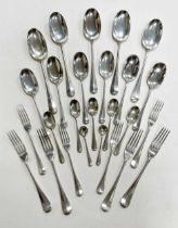 A 49-piece harlequin set of Victorian and later silver flatware with 6 additions,