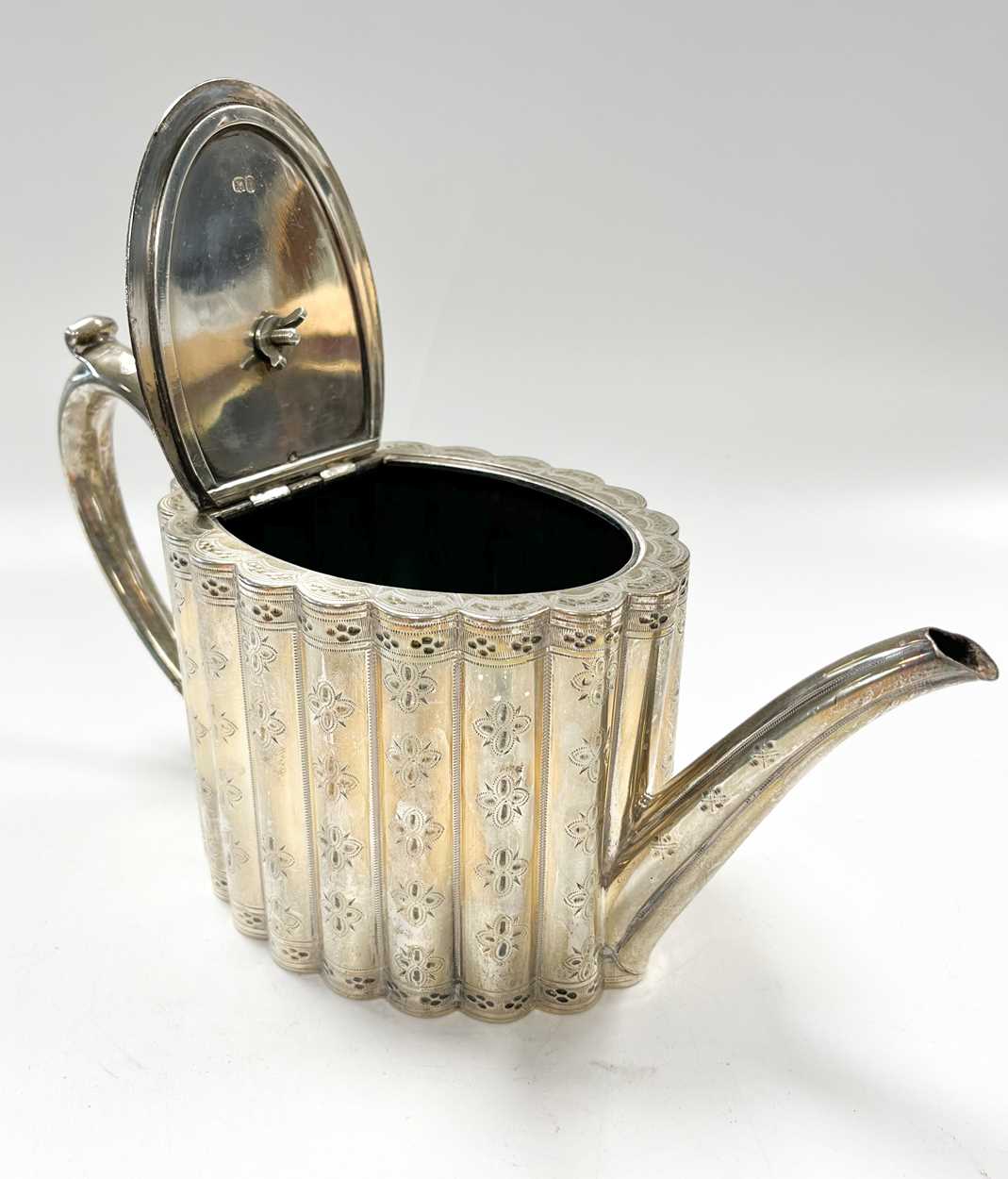 A Victorian silver 3-piece tea set on a silver plated tray, - Image 3 of 14