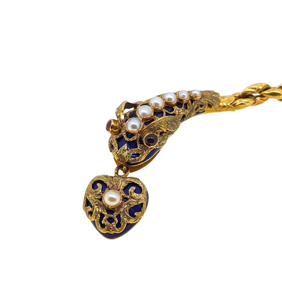 A Victorian pearl and enamel serpent necklace, - Image 3 of 5