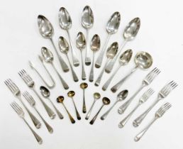 A 24-piece set of George III 18th century silver flatware with 44 later additions,