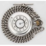 Unsigned - A silver half hunter pocket watch with later watch chain,