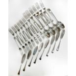 A 32-piece harlequin set of George III and later silver cutlery and flatware,