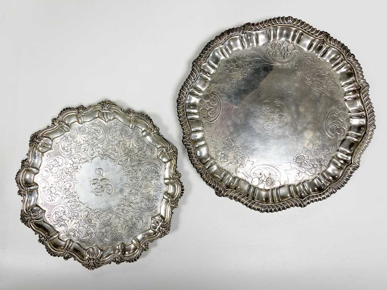 Edinburgh - A Victorian silver salver together with an Old Sheffield Plate example, - Image 2 of 6