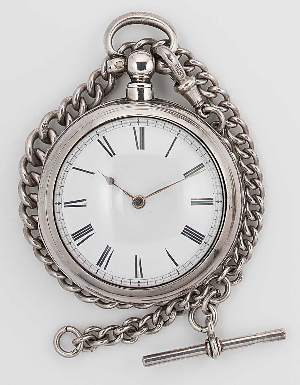 William Hardy, Aberdeen - A mid 19th century silver pair cased pocket watch with later watch chain,