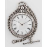 William Hardy, Aberdeen - A mid 19th century silver pair cased pocket watch with later watch chain,