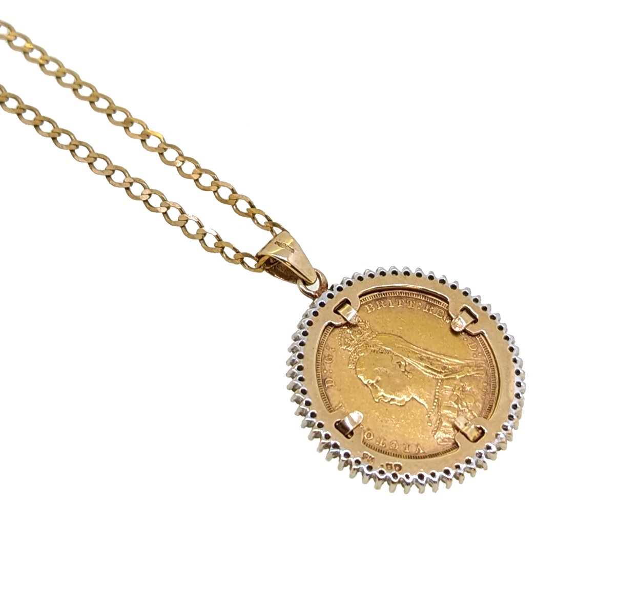 A diamond set full sovereign pendant and chain, - Image 2 of 2