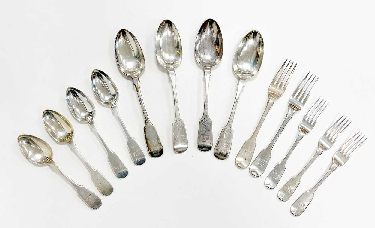 Newcastle - An 11-piece set of 19th century silver flatware with 2 additions,