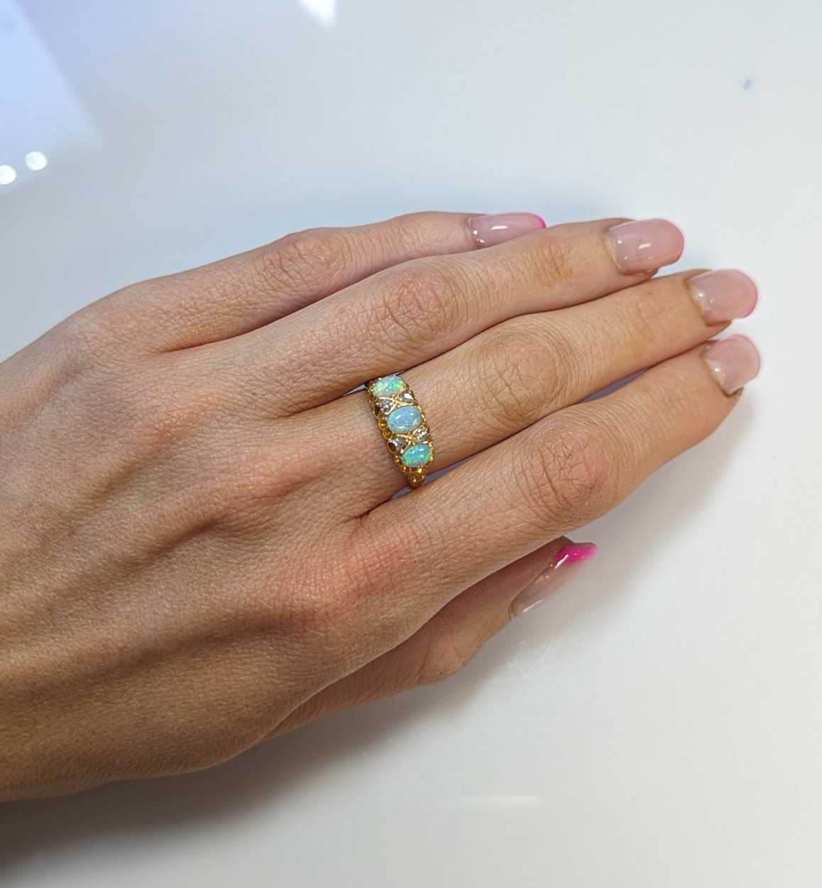 A late Victorian opal and diamond ring, - Image 3 of 3