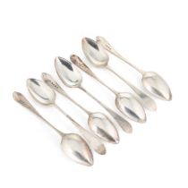 Edinburgh - A set of six 18th century silver dessert spoons with a later addition,