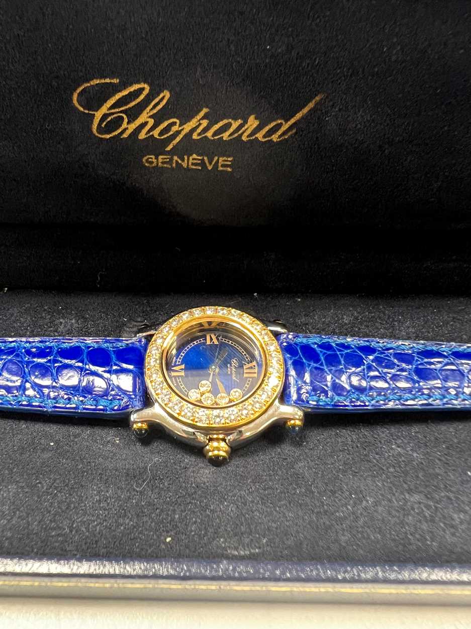 Chopard - A steel and gold coloured diamond set 'Happy Sport' wristwatch, - Image 7 of 11