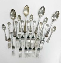 A 49-piece harlequin set of Victorian and later silver flatware,