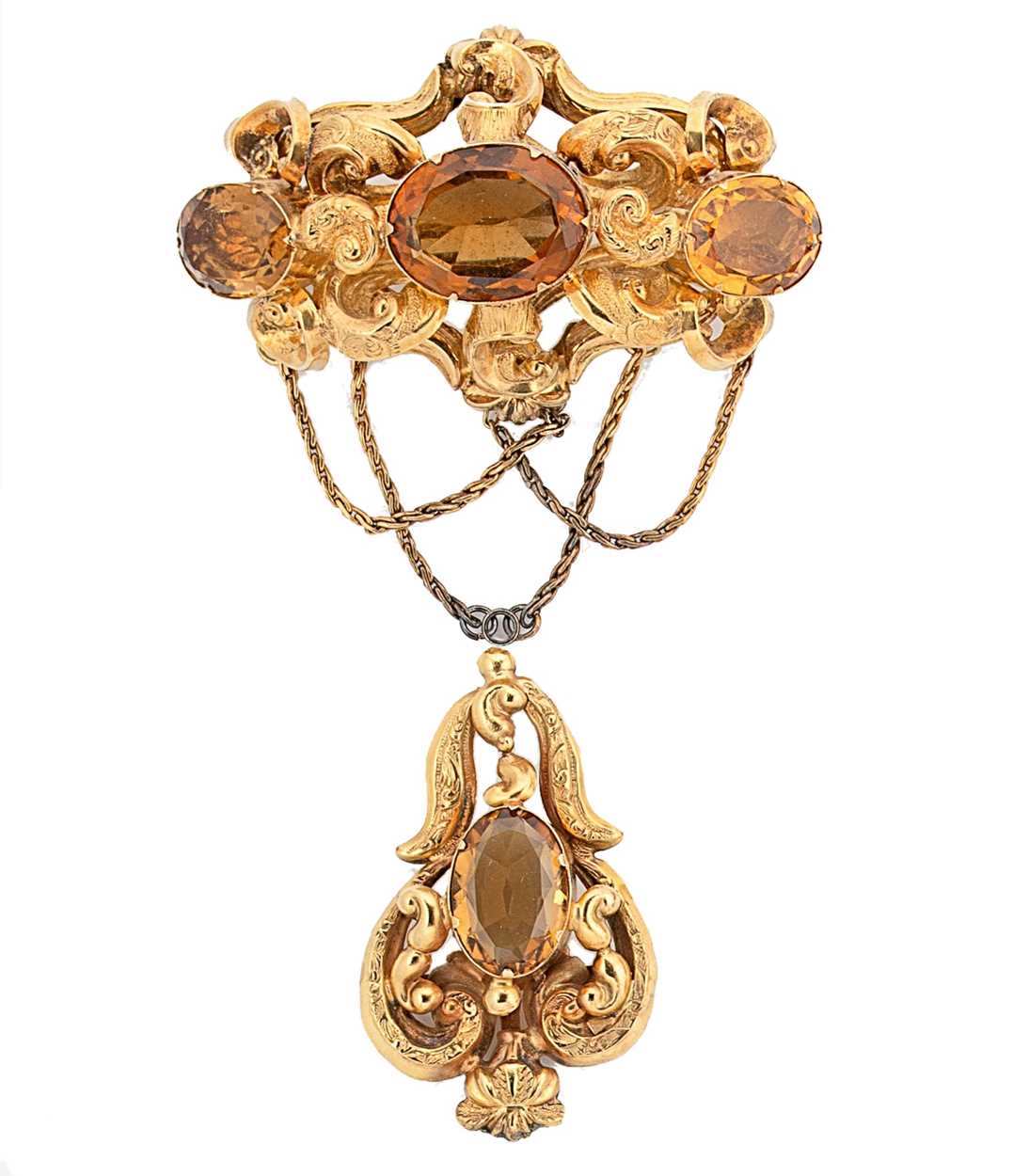 A Victorian two piece citrine brooch,