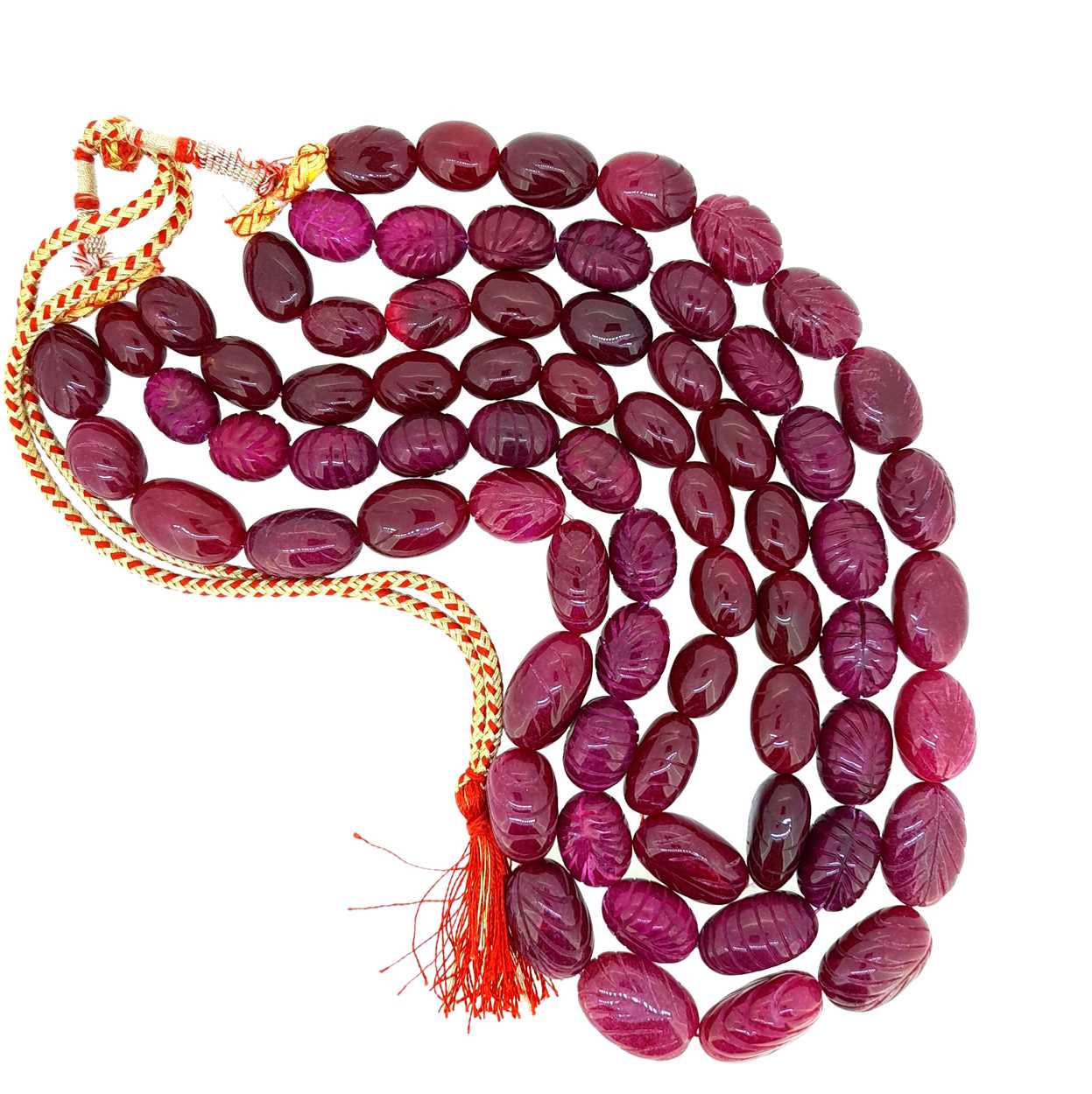 A carved ruby bead necklace, - Image 3 of 3