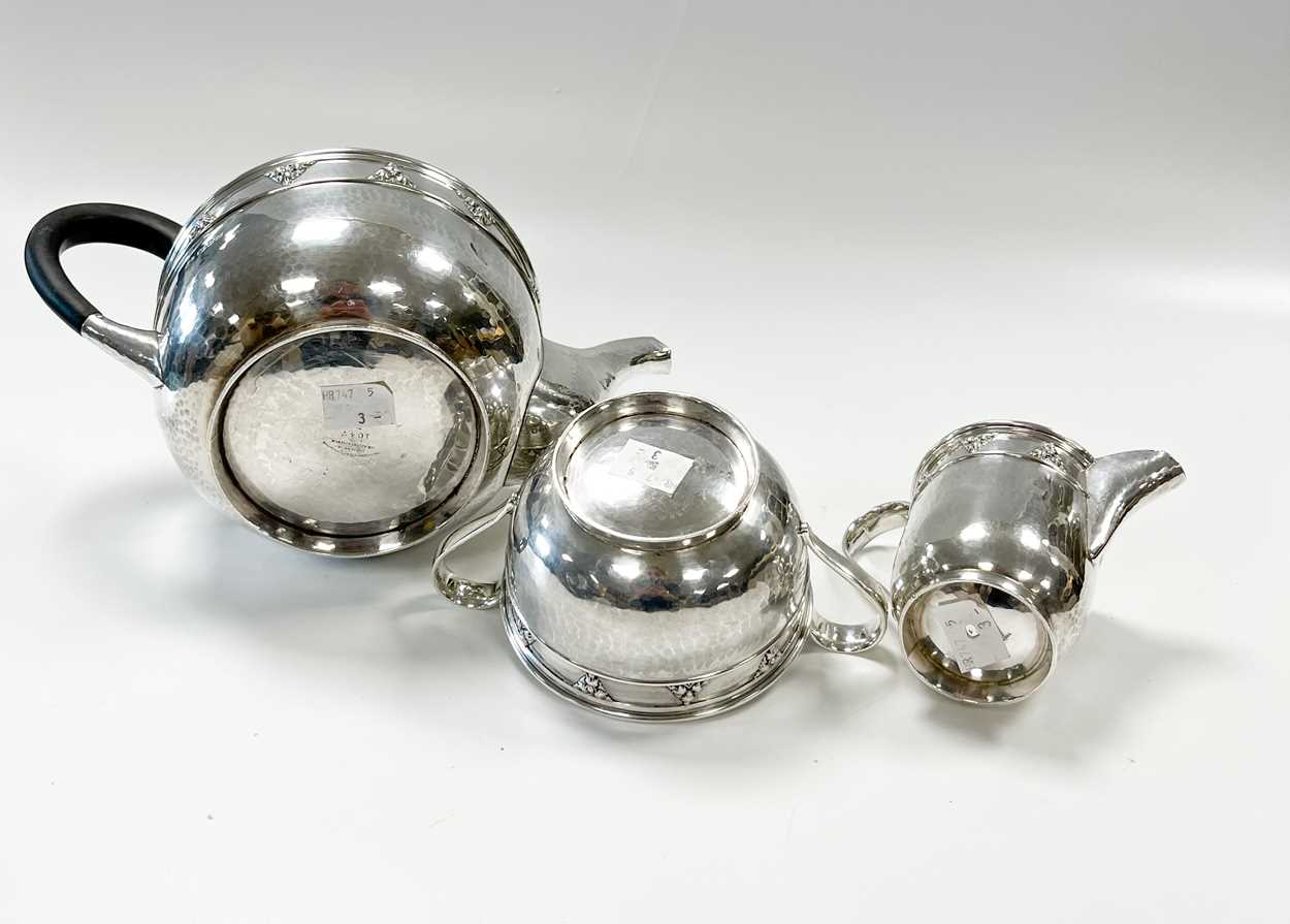 A George V silver Arts & Crafts style 3-piece tea set, - Image 4 of 7