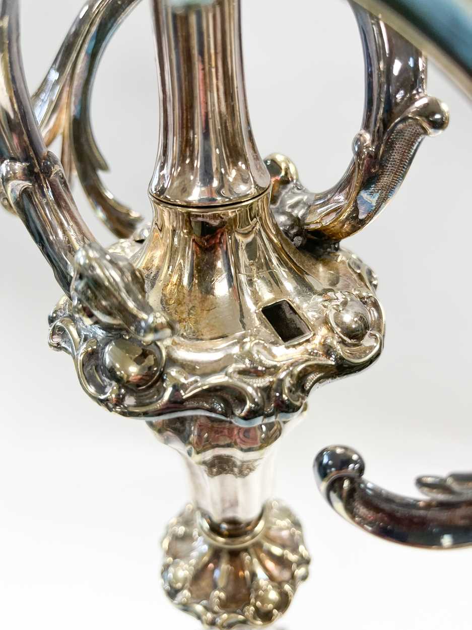 A pair of silver plated 3 light metamorphic candelabra, - Image 6 of 8