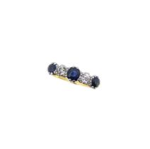 A five stone sapphire and diamond ring,