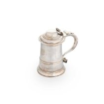 A George III 18th century silver lidded tankard,