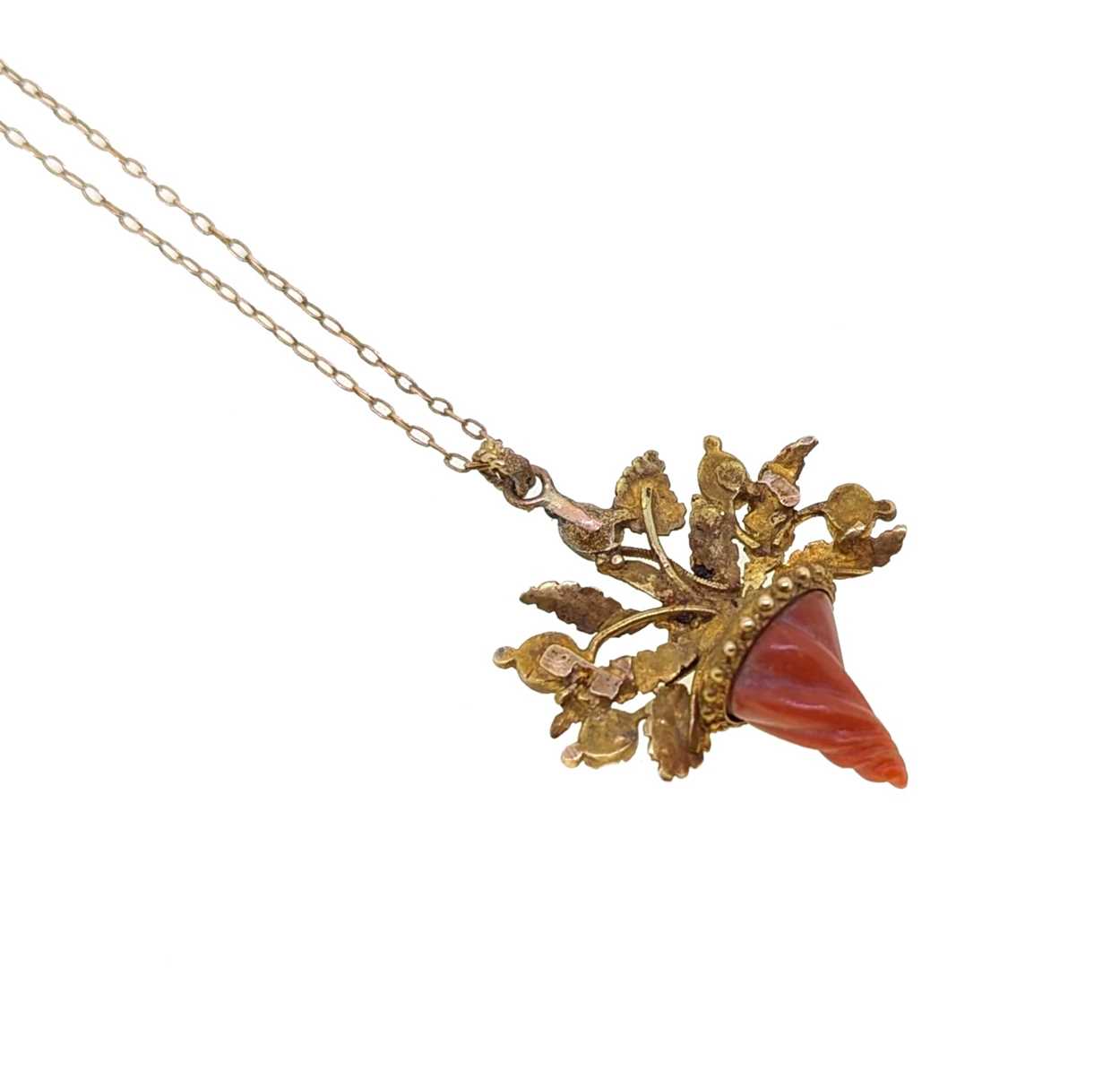 A Victorian coral and multi gemset cornucopia 'regard' pendant, - Image 2 of 2