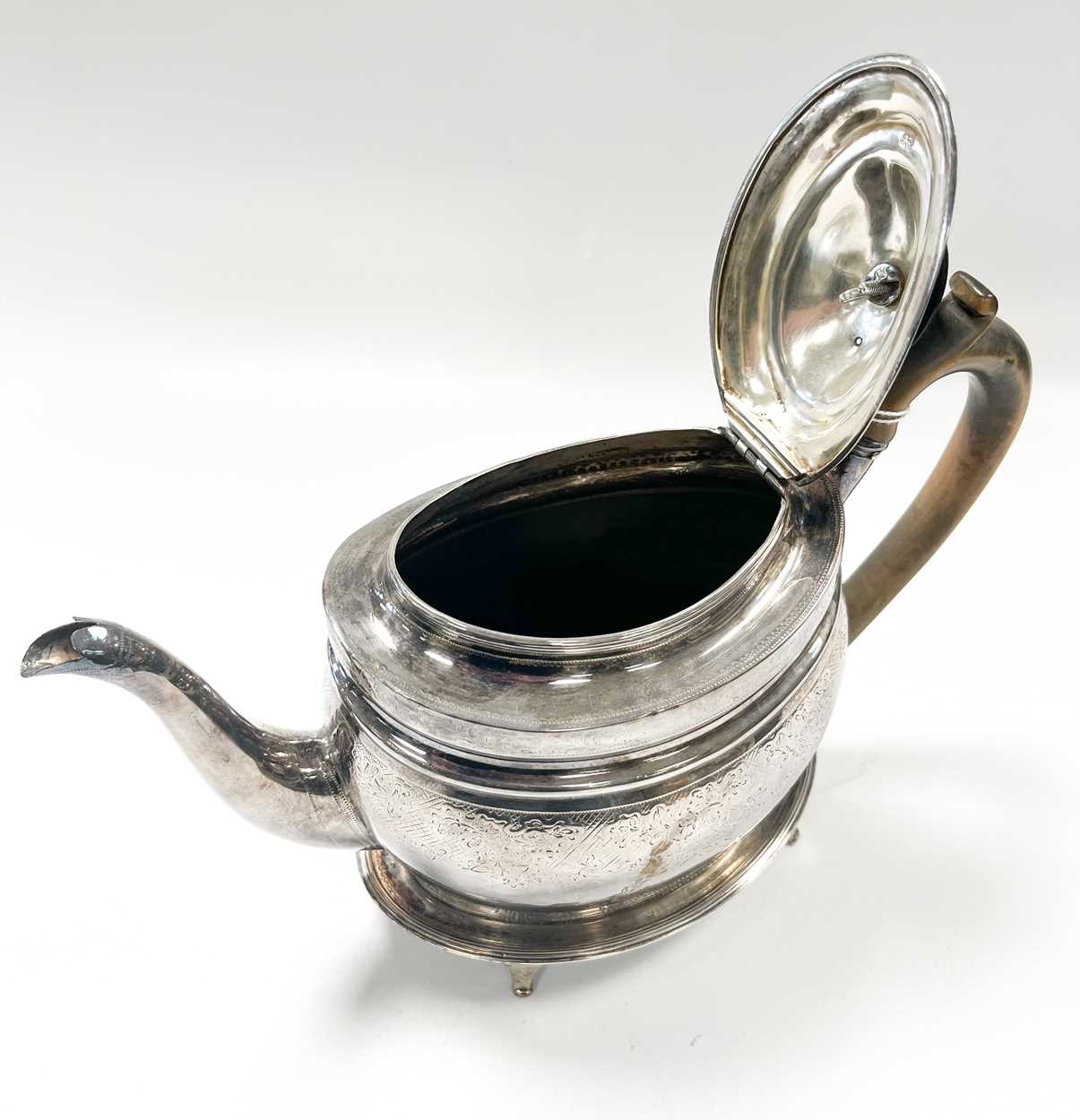 A George III silver tea pot with associated stand, - Image 3 of 8