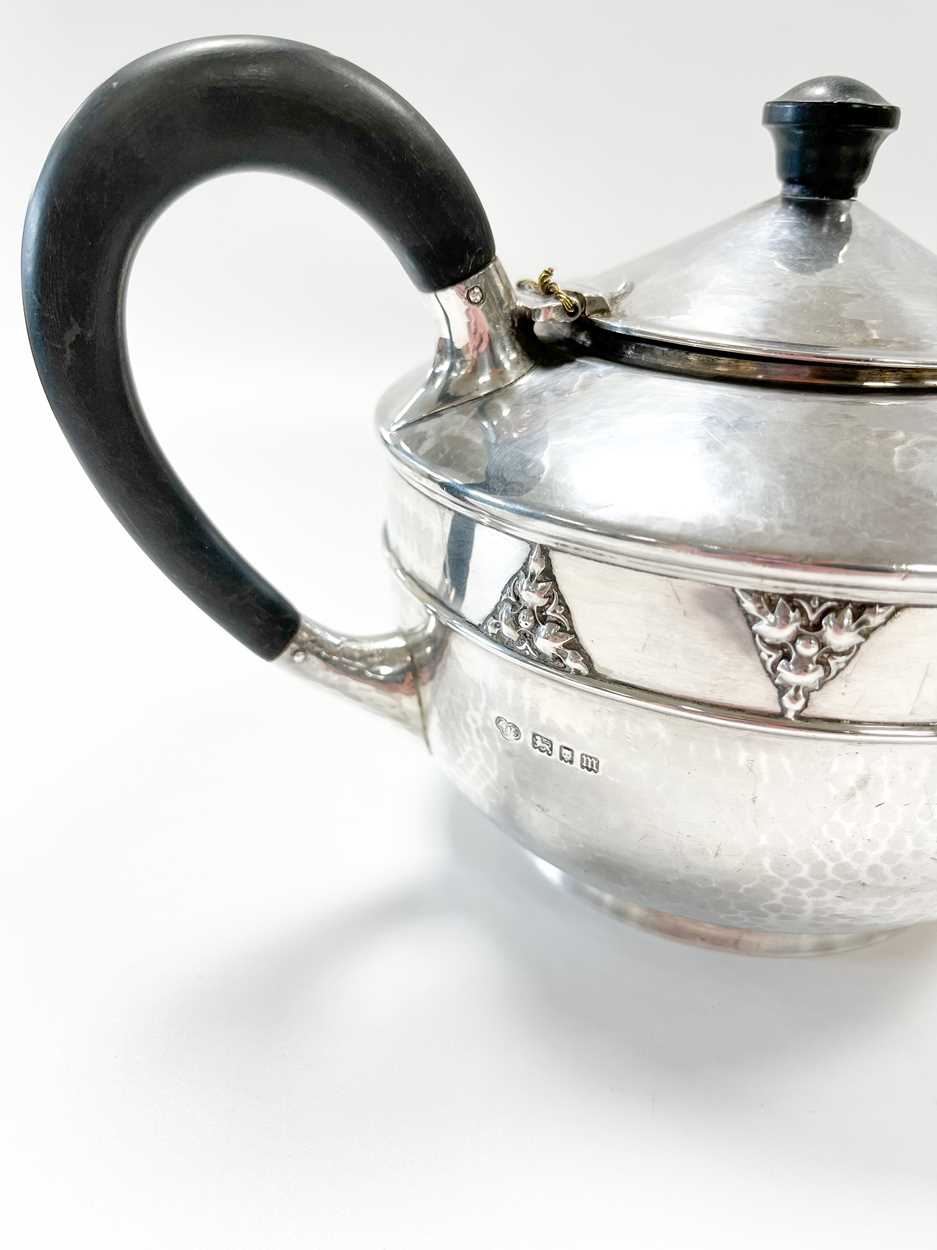A George V silver Arts & Crafts style 3-piece tea set, - Image 5 of 7
