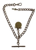 A Victorian 9ct gold ‘Albert’ watch chain with attachment,