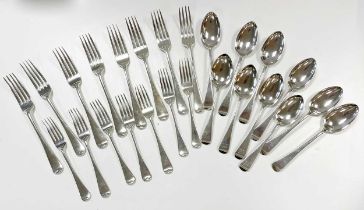 A 25-piece harlequin set of Victorian and later silver flatware, including 3 York marked examples,