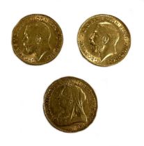 Three half sovereigns,