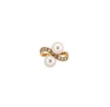 A 14ct gold pearl and diamond ring,