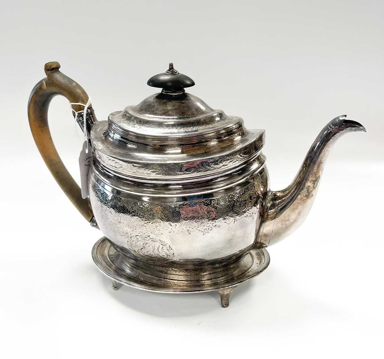 A George III silver tea pot with associated stand, - Image 2 of 8