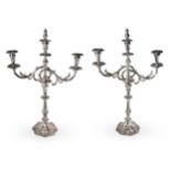 A pair of silver plated 3 light metamorphic candelabra,
