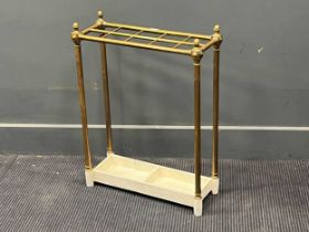 A Victorian style tubular brass and white painted wrought iron umbrella stand 64 x 49 x 19cm, and