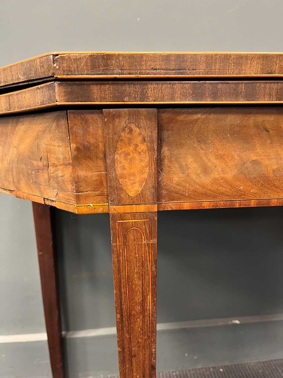 A George III line inlaid mahogany card table with canted rectangular top on tapered legs 73 x 92 x - Image 5 of 6