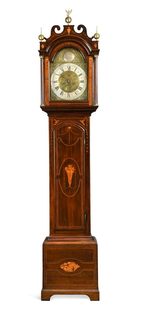 An inlaid mahogany longcase clock, 19th century,