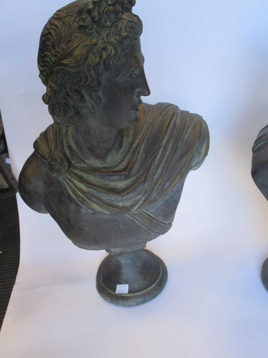 A pair of classical bronzed terracotta busts of Apollo and Diana, app. 51cm high - Image 2 of 7