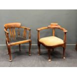 A George II style corner chair together with an early 20th century stick back armchair (2)