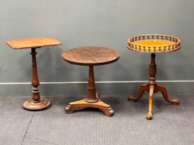 A William IV rosewood circular occasional table with triform base and scrolled feet 53 x 51cm, a
