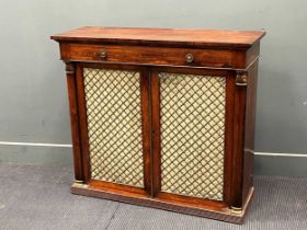 A 19th century rosewood side cabinet,with a single frieze drawer over a pair of brass grilled