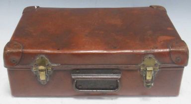 An early 20th century government document case with brass catches, stamped "GR" 25 x 38 x 12cm