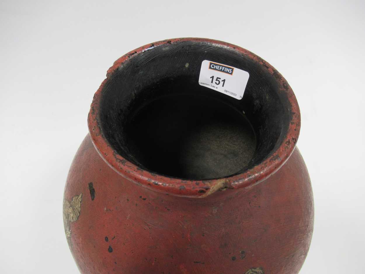 An earthenware vase of bulbous form, possibly 19th century Grand Tour, having a black ground over- - Image 2 of 4