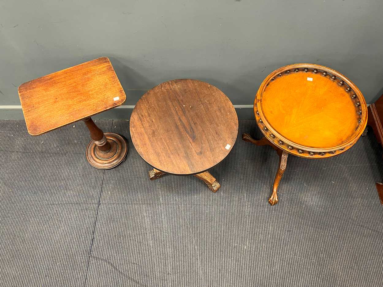 A William IV rosewood circular occasional table with triform base and scrolled feet 53 x 51cm, a - Image 2 of 2