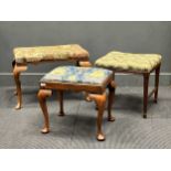 A walnut Queen Anne style stool 44 x 50 x 40cm, another larger 48 x 70 x 45cm and an Edwardian