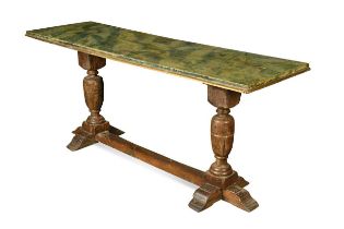 A narrow painted pine refectory table, 17th century and later,